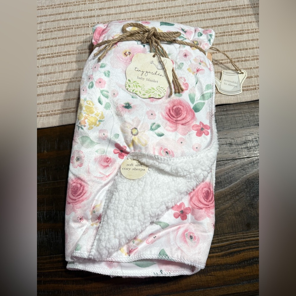 Tiny Garden Floral Baby Blanket with Sherpa Lining